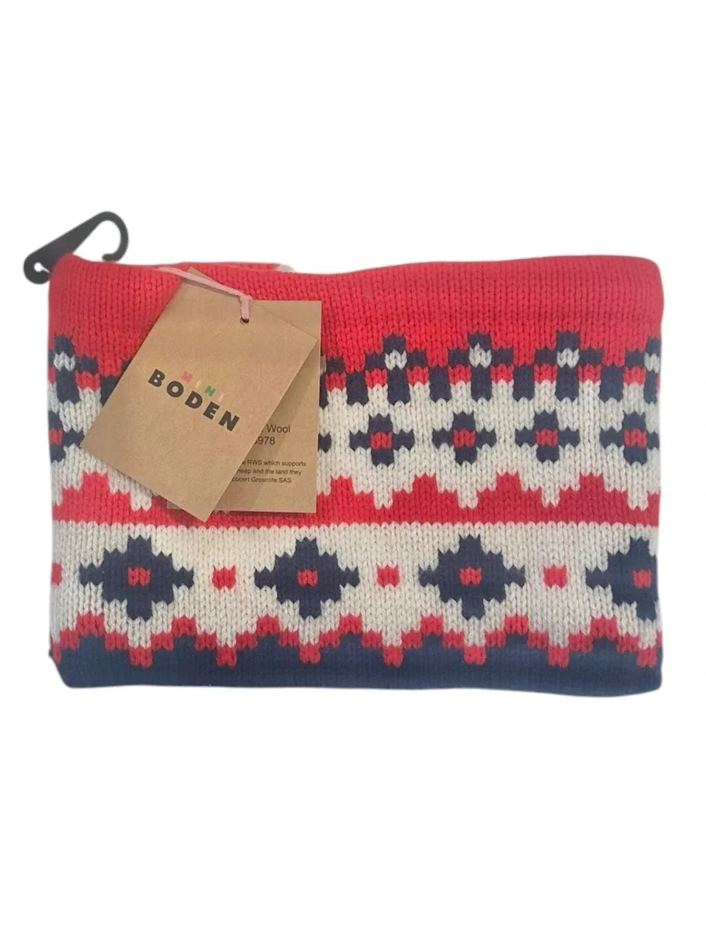 Mini Boden College Navy Fair Isle Snood Wool Winter Headband Red White Blue NEW
